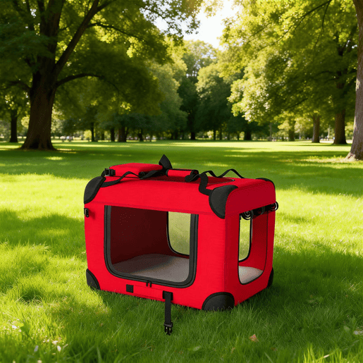PawHut Transportadora Dobrável para Cães 60x41,5x41 cm com Janelas de Rede Almofada Macia e 2 Alças Bolsa para Mini Cães e Gatos Vermelho
