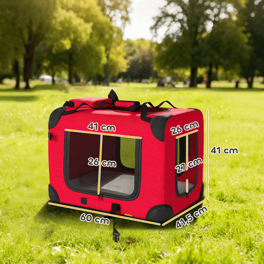 PawHut Transportadora Dobrável para Cães 60x41,5x41 cm com Janelas de Rede Almofada Macia e 2 Alças Bolsa para Mini Cães e Gatos Vermelho