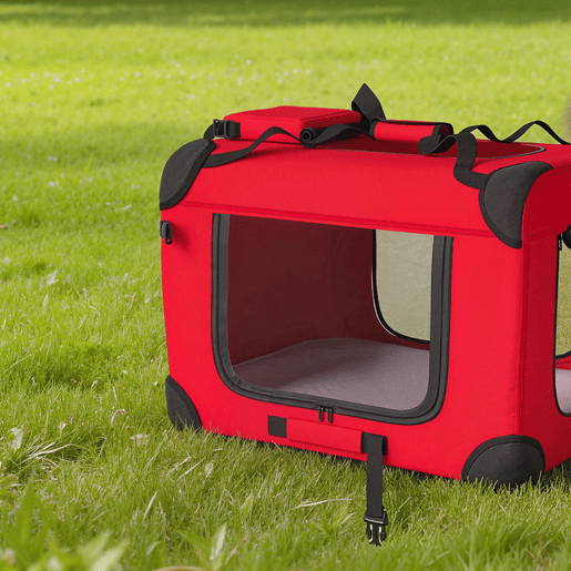 PawHut Transportadora Dobrável para Cães 60x41,5x41 cm com Janelas de Rede Almofada Macia e 2 Alças Bolsa para Mini Cães e Gatos Vermelho