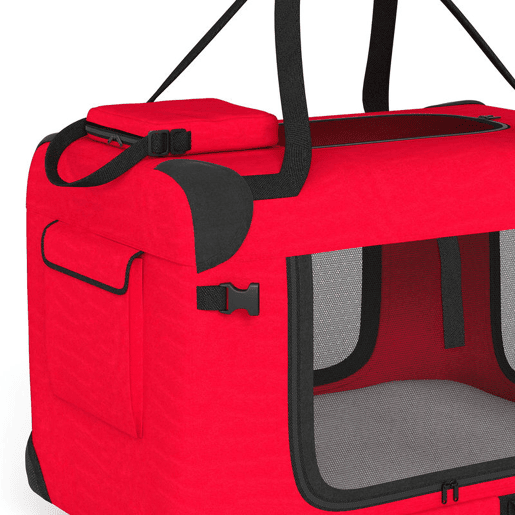 PawHut Transportadora Dobrável para Cães 60x41,5x41 cm com Janelas de Rede Almofada Macia e 2 Alças Bolsa para Mini Cães e Gatos Vermelho