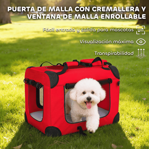 PawHut Transportadora Dobrável para Cães 60x41,5x41 cm com Janelas de Rede Almofada Macia e 2 Alças Bolsa para Mini Cães e Gatos Vermelho