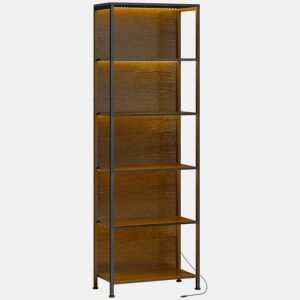 HOMCOM Estante de 5 Níveis com Luzes LED de 7 Cores Estante para Livros 60x30x179 cm Estante Industrial com Estrutura de Aço para Sala Quarto Escritório Preto