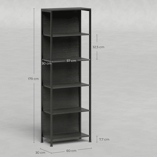 HOMCOM Estante de 5 Níveis com Luzes LED de 7 Cores Estante para Livros 60x30x179 cm Estante Industrial com Estrutura de Aço para Sala Quarto Escritório Preto