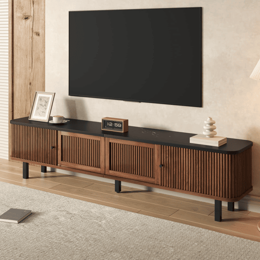 Móvel de TV baixo 190x35x45 cm - 2 portas de correr, 2 portas com grelha, design moderno - Nogueira Móvel de TV baixo 190x35x45 cm - 2 portas de correr, 2 portas com grelha, design moderno - Nogueira