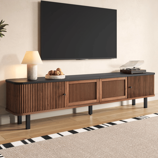 Móvel de TV baixo 190x35x45 cm - 2 portas de correr, 2 portas com grelha, design moderno - Nogueira Móvel de TV baixo 190x35x45 cm - 2 portas de correr, 2 portas com grelha, design moderno - Nogueira