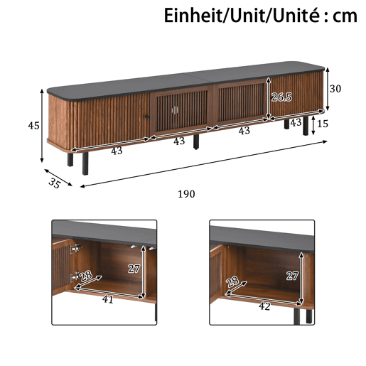 Móvel de TV baixo 190x35x45 cm - 2 portas de correr, 2 portas com grelha, design moderno - Nogueira Móvel de TV baixo 190x35x45 cm - 2 portas de correr, 2 portas com grelha, design moderno - Nogueira