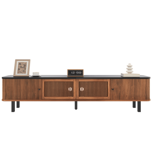 Móvel de TV baixo 190x35x45 cm - 2 portas de correr, 2 portas com grelha, design moderno - Nogueira Móvel de TV baixo 190x35x45 cm - 2 portas de correr, 2 portas com grelha, design moderno - Nogueira