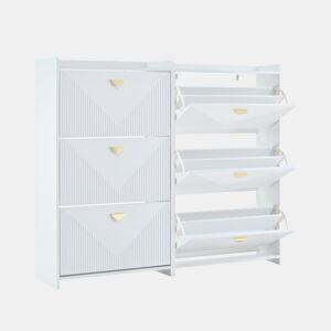 Armário para sapatos 140x30x120 cm - 6 portas batentes - Branco
