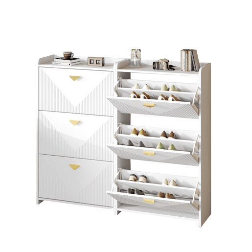 Armário para sapatos 140x30x120 cm - 6 portas batentes - Branco