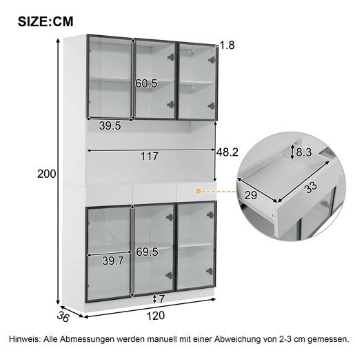Vitrine de vidro 200 cm - Estante multiusos com luzes LED - Branco