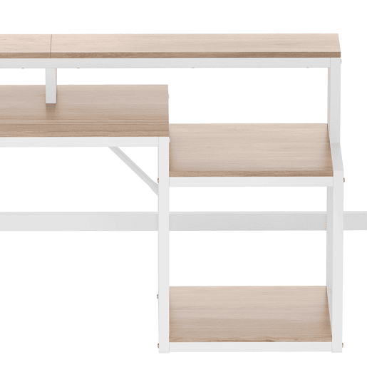 Cama alta 140x200 cm - Metal, estante, escada com arrumação, secretária, LED, USB - Branco