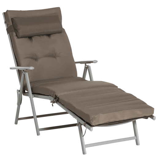 Outsunny Espreguiçadeira Dobrável de Jardim com Encosto Ajustável em 7 Posições com Almofadas para Corpo Inteiro e Cabeça para Terraço ou Piscina até 165 kg 137x63,5x100,5 cm Castanho