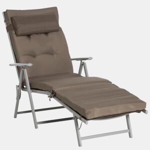 Outsunny Espreguiçadeira Dobrável de Jardim com Encosto Ajustável em 7 Posições com Almofadas para Corpo Inteiro e Cabeça para Terraço ou Piscina até 165 kg 137x63,5x100,5 cm Castanho