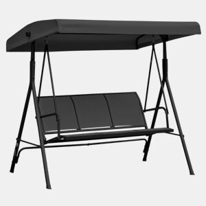 Outsunny Baloiço de Jardim Exterior de 3 Lugares com Toldo Reclinável Estrutura de Aço e Assento Respirável 175x118x159 cm Preto