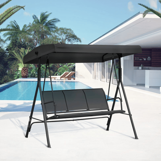 Outsunny Baloiço de Jardim Exterior de 3 Lugares com Toldo Reclinável Estrutura de Aço e Assento Respirável 175x118x159 cm Preto