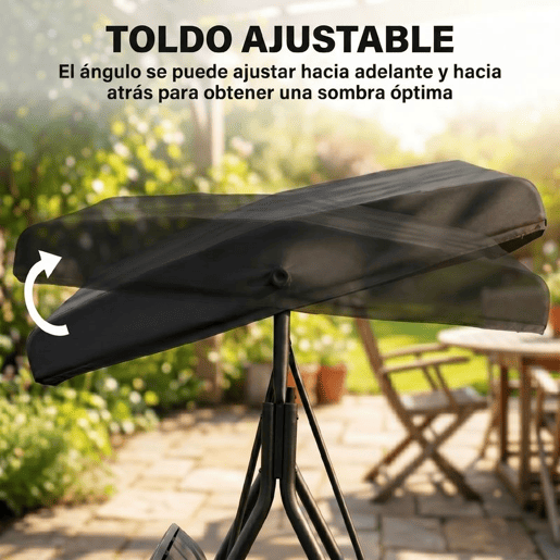 Outsunny Baloiço de Jardim Exterior de 3 Lugares com Toldo Reclinável Estrutura de Aço e Assento Respirável 175x118x159 cm Preto