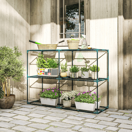 Outsunny Suporte para Plantas de 3 Níveis para Interior e Exterior, Estante para Plantas de Aço Resistente e Estável Estante para Vasos Terraço Jardim Varanda Verde Escuro