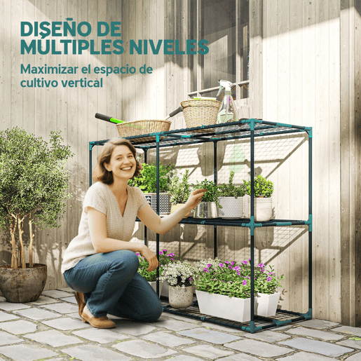 Outsunny Suporte para Plantas de 3 Níveis para Interior e Exterior, Estante para Plantas de Aço Resistente e Estável Estante para Vasos Terraço Jardim Varanda Verde Escuro