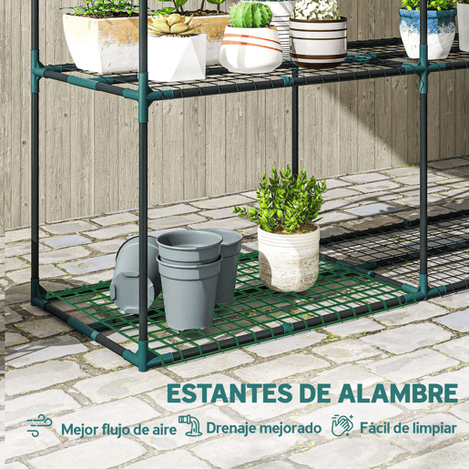 Outsunny Suporte para Plantas de 3 Níveis para Interior e Exterior, Estante para Plantas de Aço Resistente e Estável Estante para Vasos Terraço Jardim Varanda Verde Escuro
