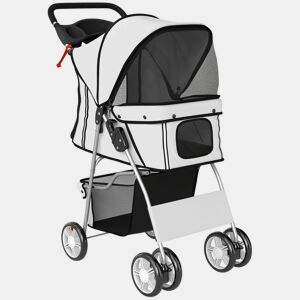 PawHut Carrinho Dobrável para Cães, Coche para Cães Pequenos com Cesta de Armazenamento, Janelas de Rede, Porta-copos, Rodas de EVA, Almofada Lavável, Travões, Suporte até 10 kg, 77x44x102 cm, Cinzento