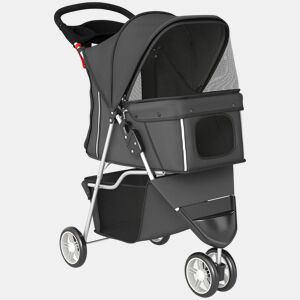 PawHut Carrinho para Cães Dobrável Carrinho para Cães Pequenos com Cesto de Arrumação Janelas em Rede Porta-Copos e Rodas Suporta 10 kg 77x44x102 cm Cinzento Escuro