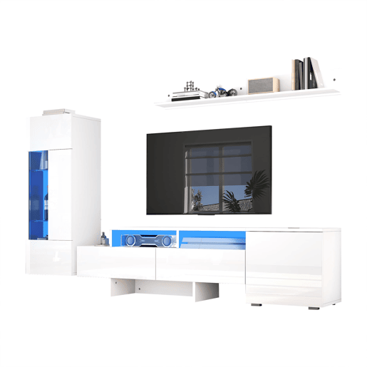 Conjunto de móveis para TV de 3 peças - Conjunto de sala com LED, portas acrílicas, branco Conjunto de móveis para TV de 3 peças - Conjunto de sala com LED, portas acrílicas, branco