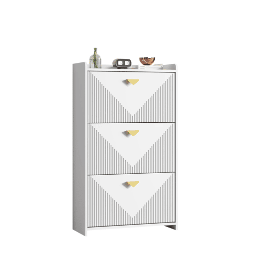 Sapateira 70x30x120 cm - 3 portas batentes, 6 compartimentos, design vazio, Branco