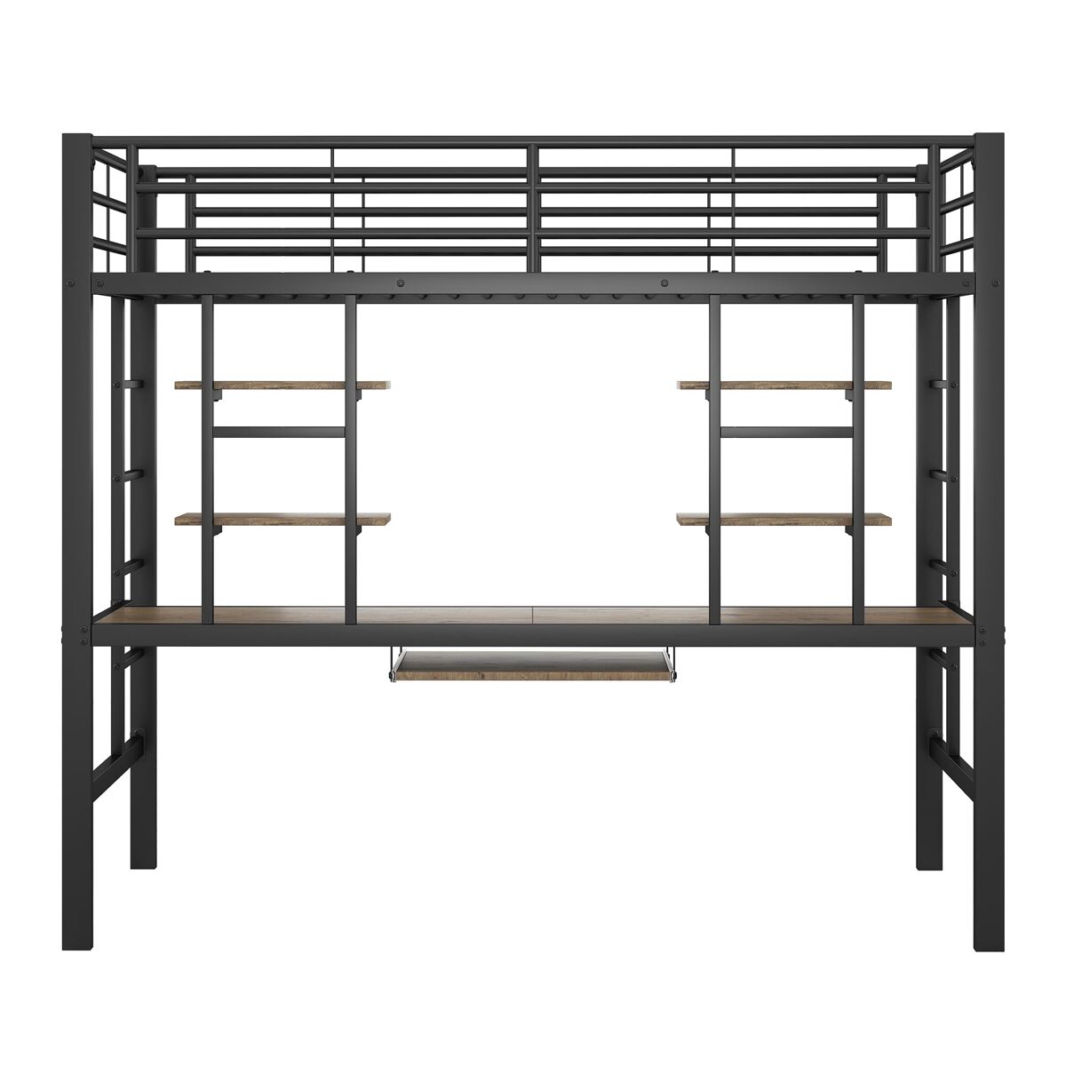 cama alta 90x200 cm - metal escritorio y 2 estanterias integradas - negro