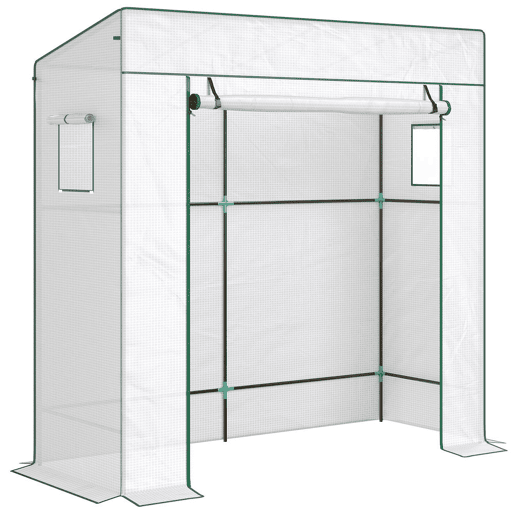 Outsunny Estufa Pequena de Exterior com Janelas de Rede e Porta com Fecho de Correr Estrutura de Aço e Cobertura de PE 140gm² para Cultivar Tomates, Plantas e Flores 196x77x197 cm Branco