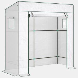 Outsunny Estufa Pequena de Exterior com Janelas de Rede e Porta com Fecho de Correr Estrutura de Aço e Cobertura de PE 140gm² para Cultivar Tomates, Plantas e Flores 196x77x197 cm Branco