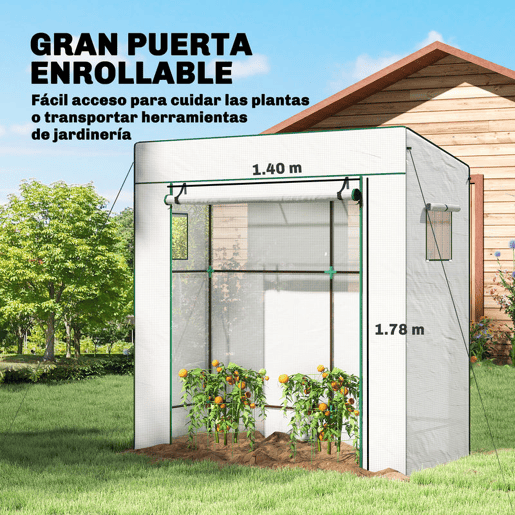 Outsunny Estufa Pequena de Exterior com Janelas de Rede e Porta com Fecho de Correr Estrutura de Aço e Cobertura de PE 140gm² para Cultivar Tomates, Plantas e Flores 196x77x197 cm Branco