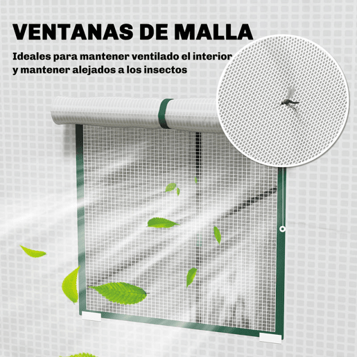 Outsunny Estufa Pequena de Exterior com Janelas de Rede e Porta com Fecho de Correr Estrutura de Aço e Cobertura de PE 140gm² para Cultivar Tomates, Plantas e Flores 196x77x197 cm Branco