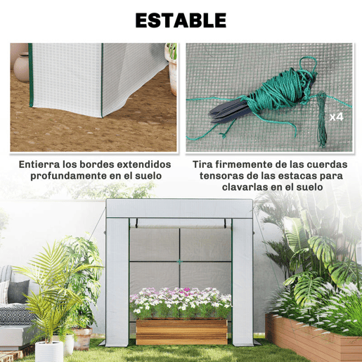 Outsunny Estufa Pequena de Exterior com Janelas de Rede e Porta com Fecho de Correr Estrutura de Aço e Cobertura de PE 140gm² para Cultivar Tomates, Plantas e Flores 196x77x197 cm Branco