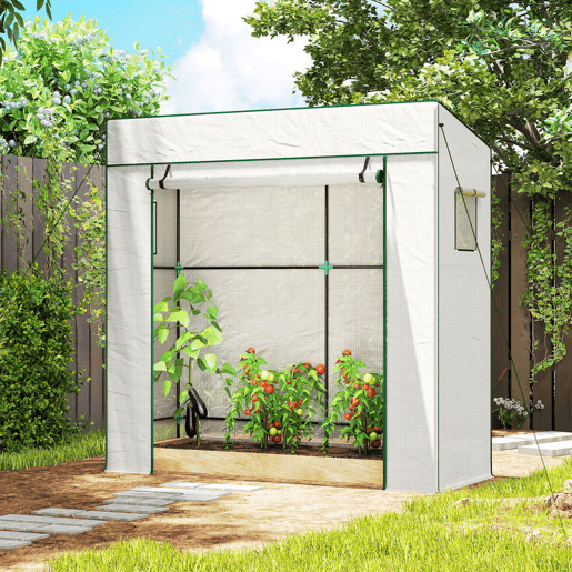 Outsunny Estufa Pequena de Exterior com Janelas de Rede e Porta com Fecho de Correr Estrutura de Aço e Cobertura de PE 140gm² para Cultivar Tomates, Plantas e Flores 196x77x197 cm Branco