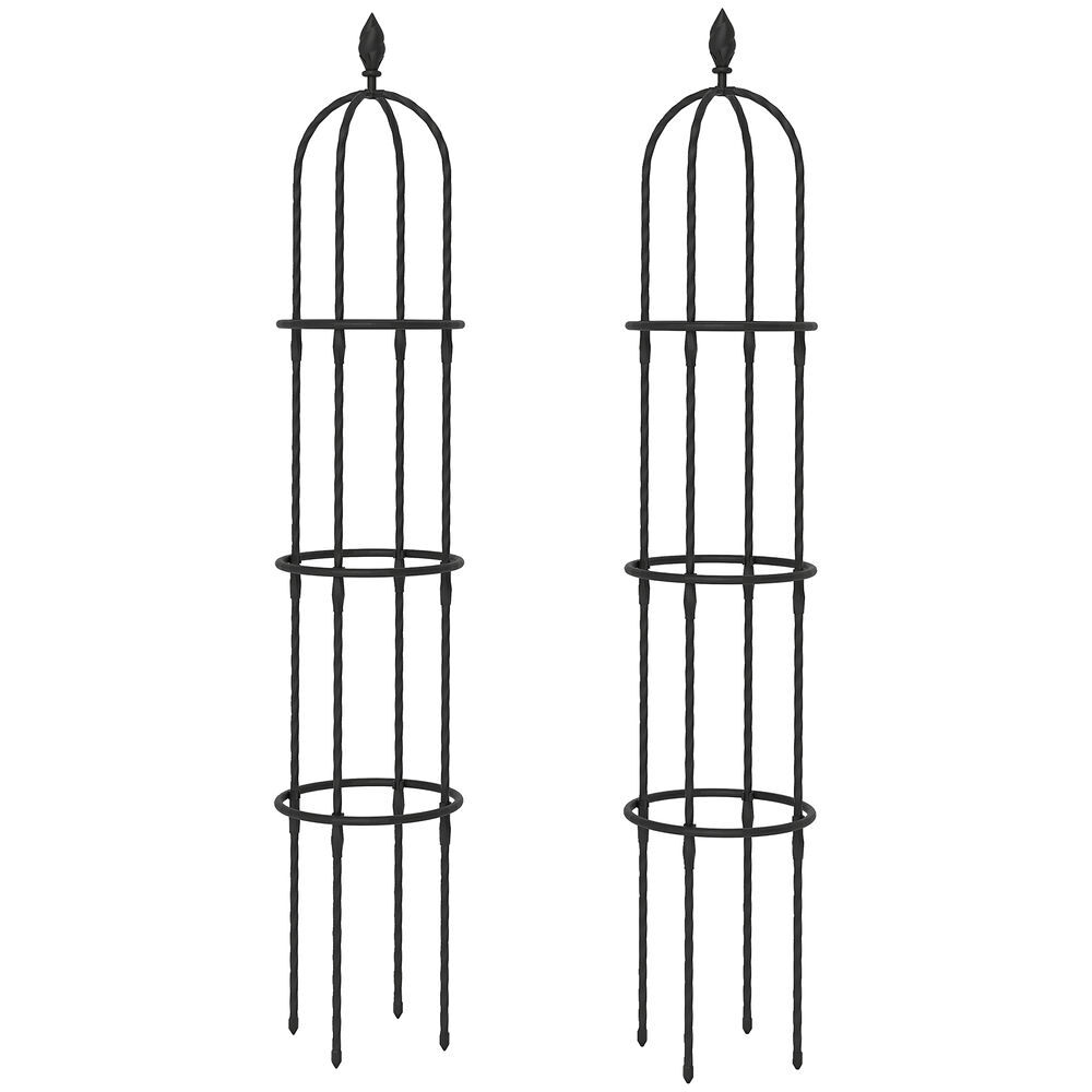 Outsunny juego de 2 obeliscos de jardín de acero, 1,74 m, enrejados para plantas trepadoras, rosas, frutas, verduras, soportes decorativos para exterior, patio, terraza, negro