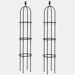 Outsunny Conjunto de 2 Obeliscos de Jardim em Aço 1,74 m Treliças para Plantas Trepadeiras Rosas Frutas Legumes Suportes Decorativos para Exterior Pátio Terraço Preto