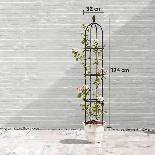 Outsunny Conjunto de 2 Obeliscos de Jardim em Aço 1,74 m Treliças para Plantas Trepadeiras Rosas Frutas Legumes Suportes Decorativos para Exterior Pátio Terraço Preto