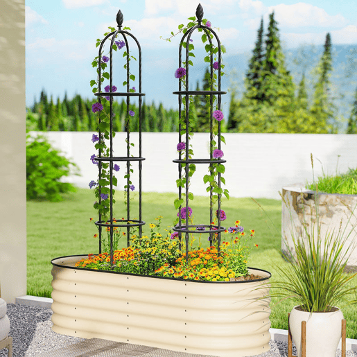 Outsunny Conjunto de 2 Obeliscos de Jardim em Aço 1,74 m Treliças para Plantas Trepadeiras Rosas Frutas Legumes Suportes Decorativos para Exterior Pátio Terraço Preto
