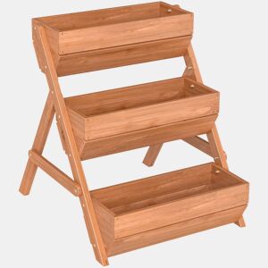 Outsunny Floreira de Madeira de 3 Níveis Floreira Elevada de Exterior com Orifícios de Drenagem Ideal para Plantas e Flores Terraço ou Jardim 65x75x76 cm Castanho