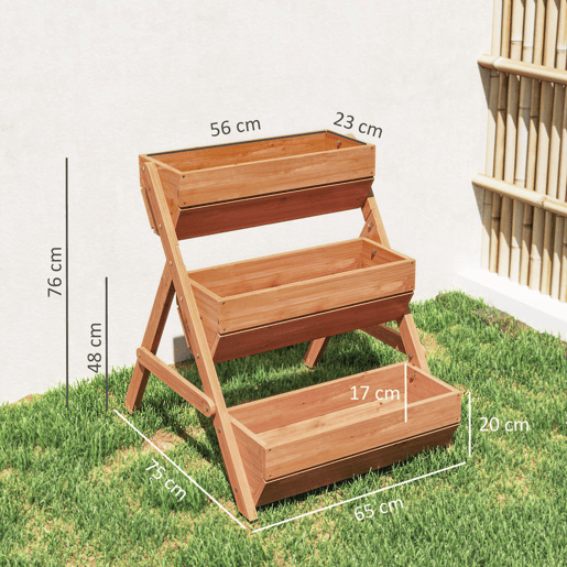 Outsunny Floreira de Madeira de 3 Níveis Floreira Elevada de Exterior com Orifícios de Drenagem Ideal para Plantas e Flores Terraço ou Jardim 65x75x76 cm Castanho