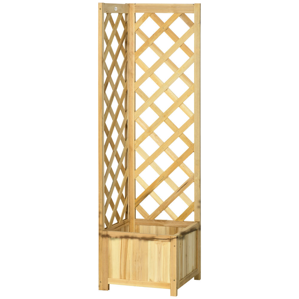 Outsunny jardinera con enrejado de madera macetero exterior para esquina jardinera elevada para plantas trepadoras en patio terraza 40x40x145 cm natural