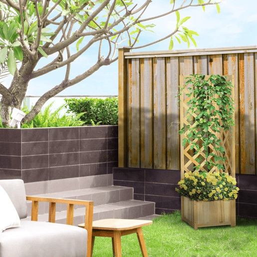 Outsunny Floreira com Treliça de Madeira para Exterior, Elevada para Plantas Trepadeiras em Jardim ou Terraço 40x40x145 cm Madeira