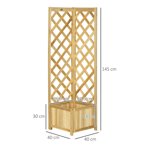 Outsunny Floreira com Treliça de Madeira para Exterior, Elevada para Plantas Trepadeiras em Jardim ou Terraço 40x40x145 cm Madeira