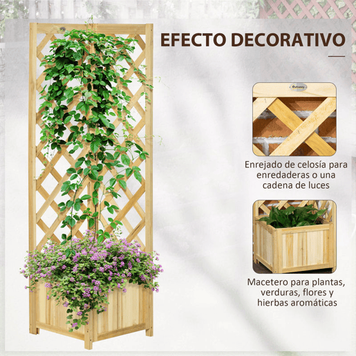 Outsunny Floreira com Treliça de Madeira para Exterior, Elevada para Plantas Trepadeiras em Jardim ou Terraço 40x40x145 cm Madeira