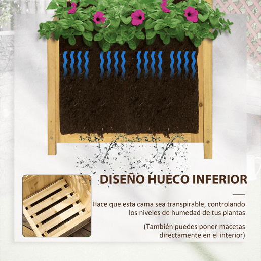 Outsunny Floreira com Treliça de Madeira para Exterior, Elevada para Plantas Trepadeiras em Jardim ou Terraço 40x40x145 cm Madeira