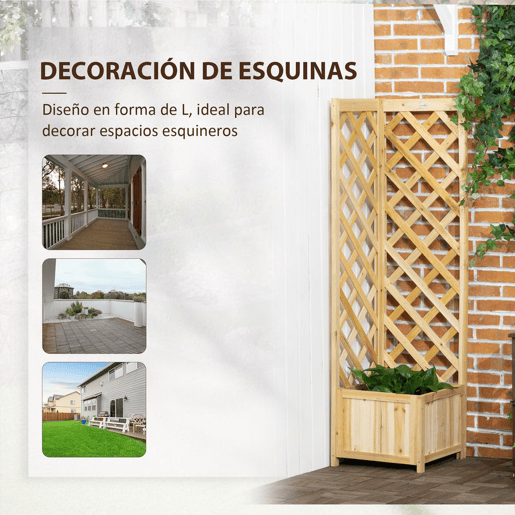 Outsunny Floreira com Treliça de Madeira para Exterior, Elevada para Plantas Trepadeiras em Jardim ou Terraço 40x40x145 cm Madeira