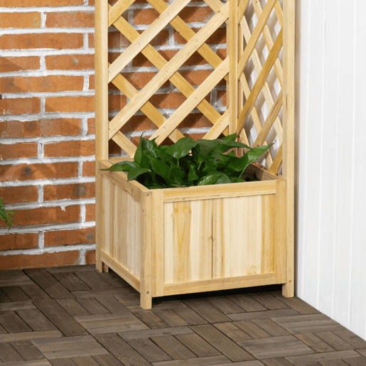 Outsunny Floreira com Treliça de Madeira para Exterior, Elevada para Plantas Trepadeiras em Jardim ou Terraço 40x40x145 cm Madeira