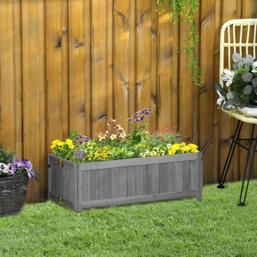 Outsunny Floreira de Madeira Dobrável Floreira Elevada para Cultivo de Vegetais e Flores no Exterior Pátio Varanda Terraço 70x30x25 cm Cinzento