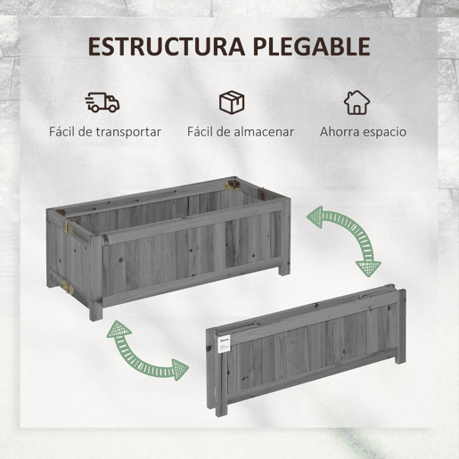Outsunny Floreira de Madeira Dobrável Floreira Elevada para Cultivo de Vegetais e Flores no Exterior Pátio Varanda Terraço 70x30x25 cm Cinzento