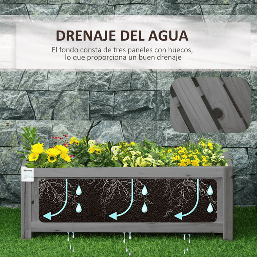Outsunny Floreira de Madeira Dobrável Floreira Elevada para Cultivo de Vegetais e Flores no Exterior Pátio Varanda Terraço 70x30x25 cm Cinzento